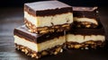 Nanaimo Bars: No-Bake Dessert with Crumb Base, Custard Butter Icing, and Chocolate Royalty Free Stock Photo