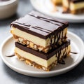 Nanaimo Bars: No-Bake Dessert with Crumb Base, Custard Butter Icing, and Chocolate Royalty Free Stock Photo