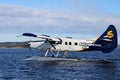 Harbour Air float plane leaving Nanaimo on a sunny spring day