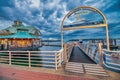 Nanaimo, Canada - August 13, 2017: Nanaimo buildings along the sea at summer sunset, Vancouver Island Royalty Free Stock Photo