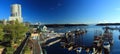 Nanaimo Landscape Panorama of Waterfront and Docks in Morning Light, Vancouver Island, British Columbia