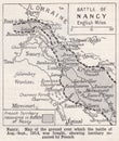 Vintage map of the Battle of Nancy 1914. Royalty Free Stock Photo