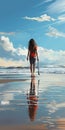 Nancy\'s Beach Walk: A Vibrant Digital Painting With Chrome Reflections