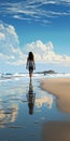 Nancy Walking Alone On The Beach: A Realistic Hyper-detailed Rendering Royalty Free Stock Photo