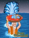 Nand crossing baby Krishna in Happy Janmashtami Background