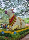 Nandi, the mythical mount of Lord Shiva,  in Flower Exhibition on occasion of Dusshera Celebrations in Mysore Royalty Free Stock Photo