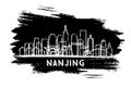 Nanjing China City Skyline Silhouette. Hand Drawn Sketch. Business Travel and Tourism Concept with Historic Architecture