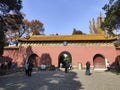 Tourists walk through the Wen Wu Fangmen entrance gate to Ming Xiaoling, Nanjing China