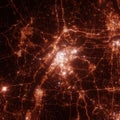 Nanjing city lights map, top view from space. Aerial view on night street lights. Global networking, cyberspace Royalty Free Stock Photo