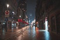 Nanjing Road pedestrian street at night in Shanghai, China.