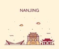 Nanjing skyline Jiangsu China vector city linear