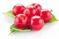 Nanking or felted cherry ftuits with leaves isolated on a white background Royalty Free Stock Photo