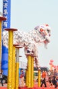 nanning, China October 22, 2011 : a dazzling show of white lions dancing on a pole in front of the audience