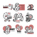 Nanny service or babysitter agency isolated icons baby care