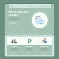 Nano contact lenses flat landing page website template. Cybernetics, space drones, personal robot. Web banner with