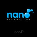 Nano logo. Letter O as molecule consist of blue glossy elements. Symbol of science and hi-tech.
