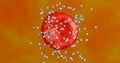 Nano robots, particles swarming around a cell. 3d rendering illustration view 2