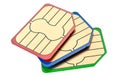 Nano sim card chips stack. 3D rendering Royalty Free Stock Photo