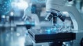 nano technology innovation, Innovative nano technology lab with scientists analyzing tiny devices using microscopes amidst