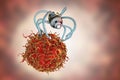 Nanobot attacking cancer cell, nanotechnology medical concept