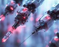 Nanobots administering a vaccine showcasing a futuristic approach to immunization with microscopic precision and efficiency