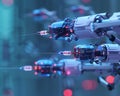 Nanobots administering a vaccine showcasing a futuristic approach to immunization with microscopic precision and efficiency