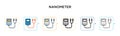 Nanometer vector icon in 6 different modern styles. Black, two colored nanometer icons designed in filled, outline, line and