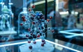 A nanorobot model designed for specific tasks at the molecular level displayed in a tech exhibit