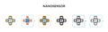 Nanosensor vector icon in 6 different modern styles. Black, two colored nanosensor icons designed in filled, outline, line and
