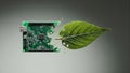 Nanotech biodegradable electronics circuit transforming into a green leaf Royalty Free Stock Photo
