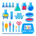 Nanotechnology and biochemistry. Polymerase chain reaction PCR machine and Laboratory equipment. Flask, vial, test-tube Royalty Free Stock Photo