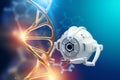 Nanotechnology Genetic engineering and the use of nanorobots to modify DNA molecules. Medical concept, future medicine technology Royalty Free Stock Photo