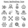 Nanotechnology icon set in thin line style