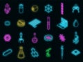 Nanotechnology icons set vector neon Royalty Free Stock Photo