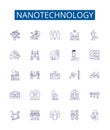 Nanotechnology line icons signs set. Design collection of Nano, Technology, Nanomaterials, Nanoparticles Royalty Free Stock Photo