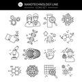 Nanotechnology Linear Icons Set