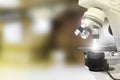 covid-19 work concept, lab hi-tech scientific microscope with flare on bokeh background - object 3D illustration