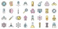 Nanotechnology science icons set vector color line