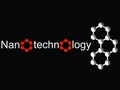 Nanotechnology symbol and white molecule on black