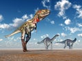 Nanotyrannus and Apatosaurus Royalty Free Stock Photo