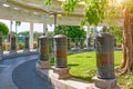 Nanshan Buddhism Center, a park full of religious sites. five star Park. high columns and iron drums for luck and prosperity.