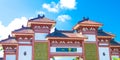 Nanshan Buddhism Center, view of the gates and beautiful with a bed in the form of a Peacock. the Park is five stars. Royalty Free Stock Photo