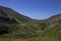 Nant Ffrancon Valley and pass with Afon Ogwen winding through it. Part of Snowdonia