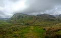 The view towards Snowdon from the A498 viewpoint climbing up to Pen-Y-Pass, Wales Royalty Free Stock Photo