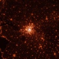 Nantes city lights map, top view from space. Aerial view on night street lights. Global networking, cyberspace