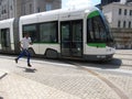 NANTES_ 08 JULY, 2018: Man running to take the tram in Nantes