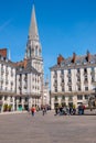 Town square Place Royale de Nantes with the Basilique Saint-Nicolas in the background. Nantes, France