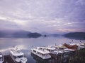 NANTOU, TAIWAN - NOV 22, 2017 : Sun Moon Lake Landscape at Pier Panorama Scenic Taiwan