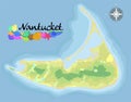 Nantucket Island road. Realistic satellite background map with designation of beaches. Royalty Free Stock Photo