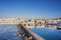 Naousa, greek fishing village in Paros island, Greece. Beautiful sunset view of Naoussa town